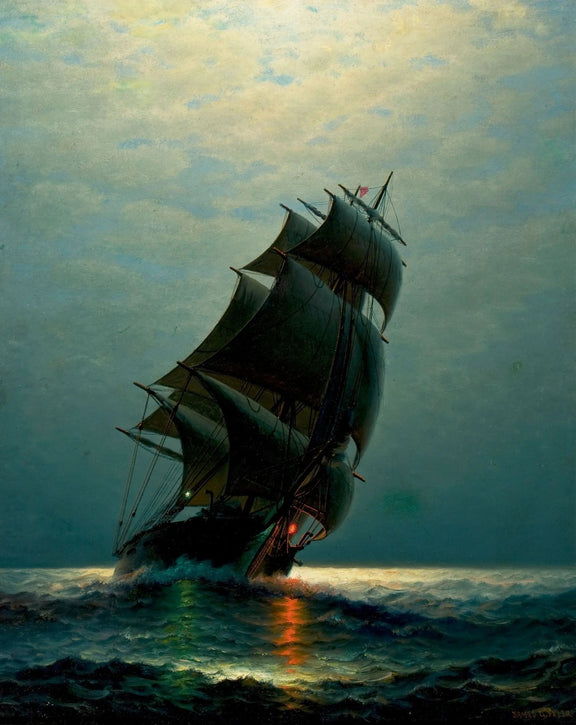 Nautical Oil Paintings - Ship in Stormy Night Sea - Oil Painting Haven
