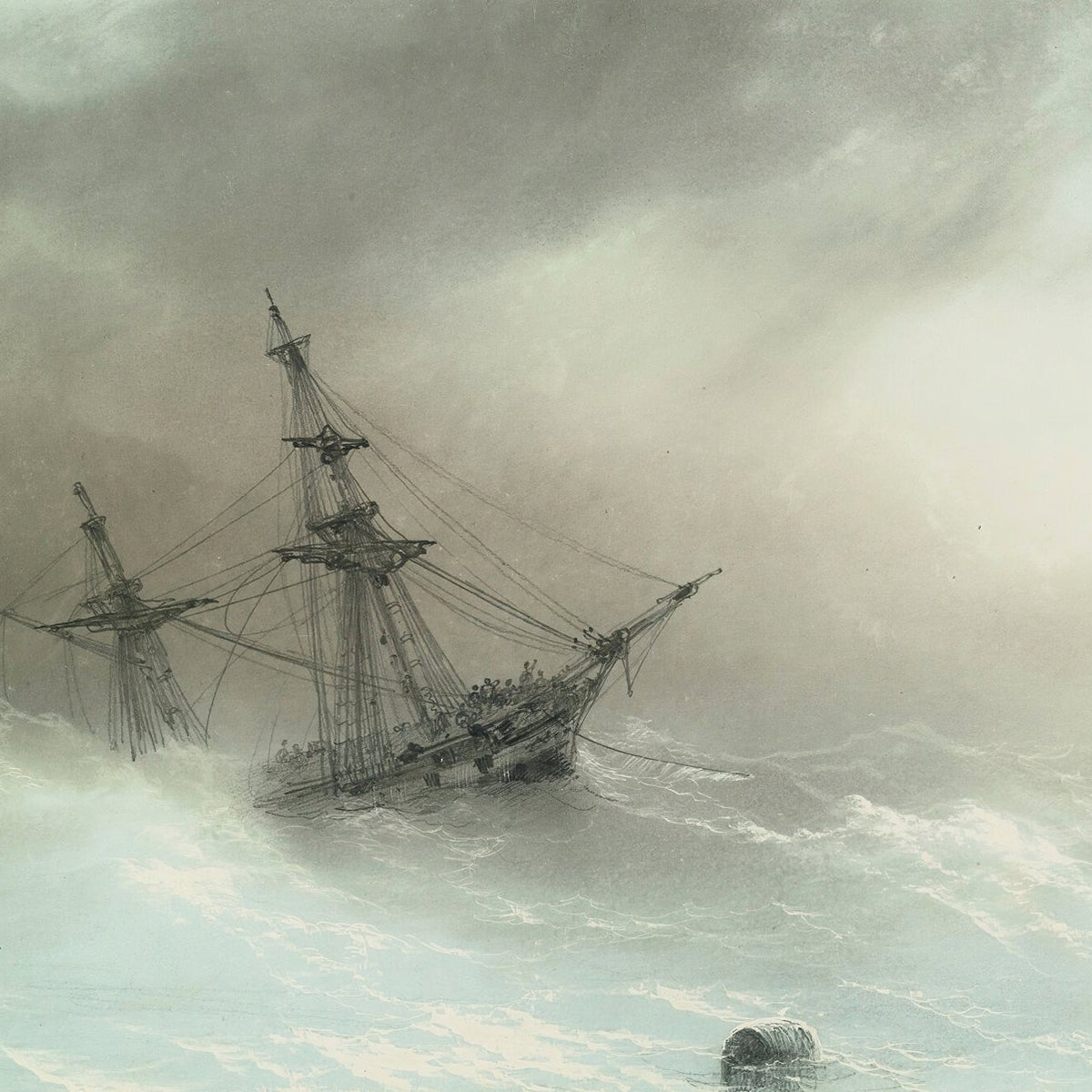Hand-painted ship in stormy seas nautical oil painting on canvas