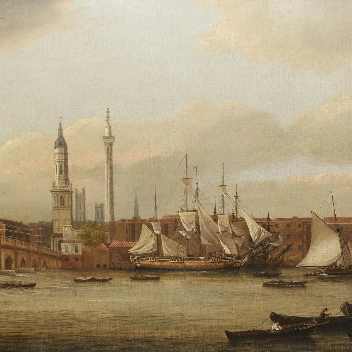 Nautical Oil Paintings - Ships in Coastal City Harbor - Oil Painting Haven