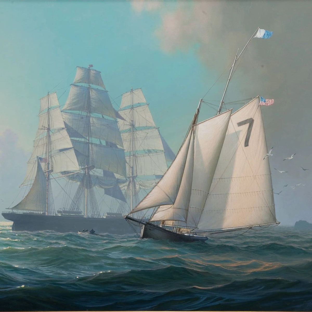 Nautical Oil Paintings - Ships in Coastal Sea - Oil Painting Haven