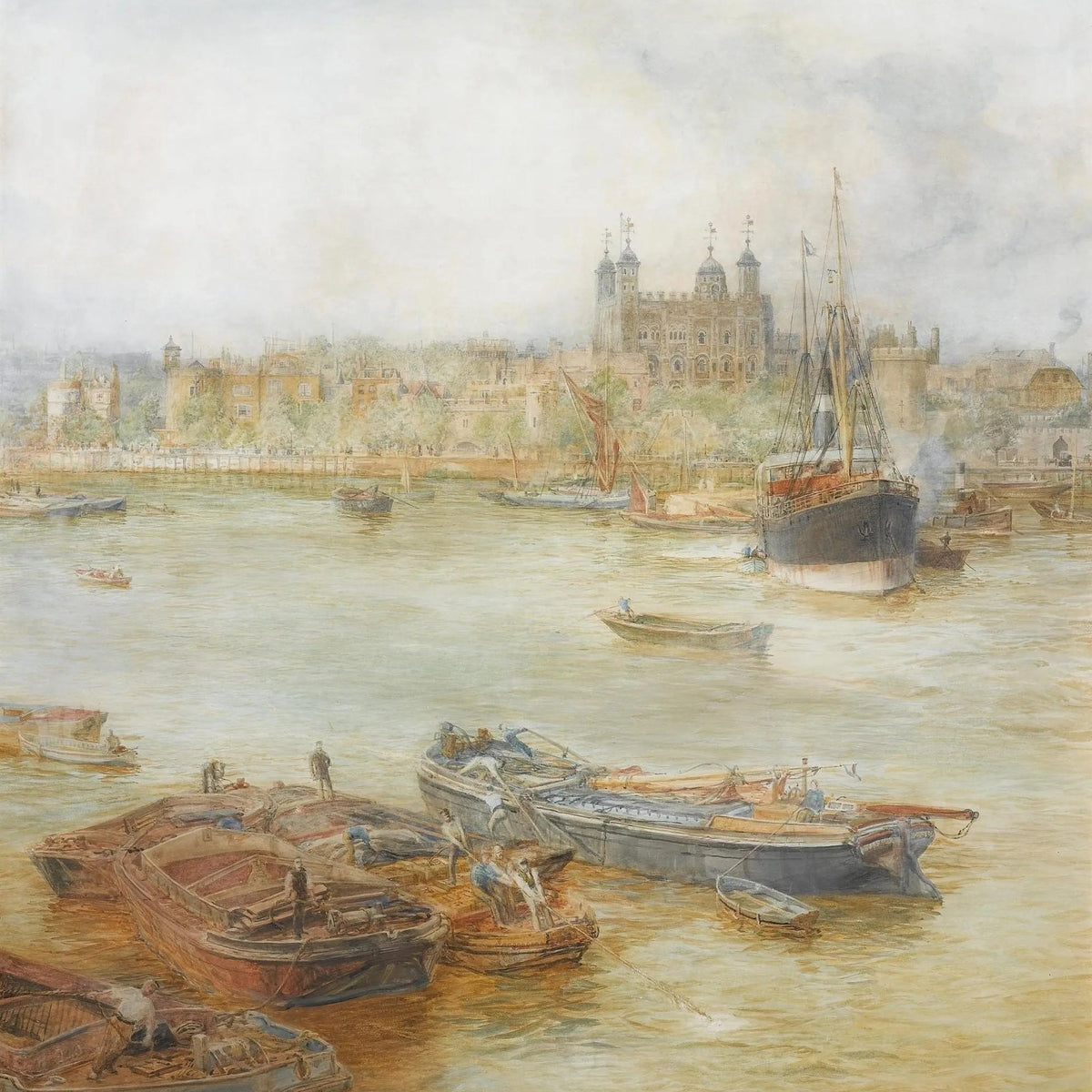 Nautical Oil Paintings - Ships in Historic Harbor - Oil Painting Haven