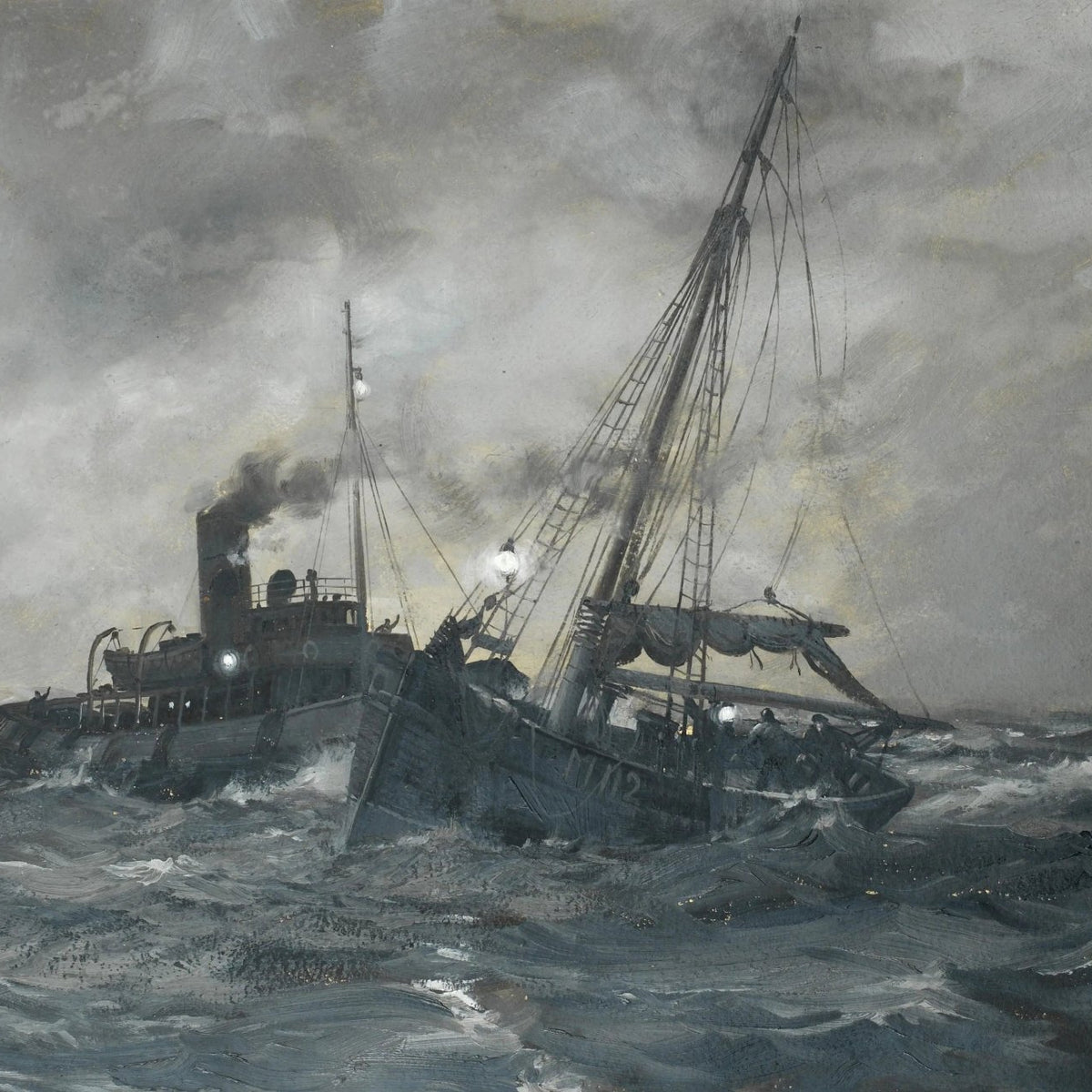 Nautical Oil Paintings - Ships in Stormy Sea Wall Art - Oil Painting Haven