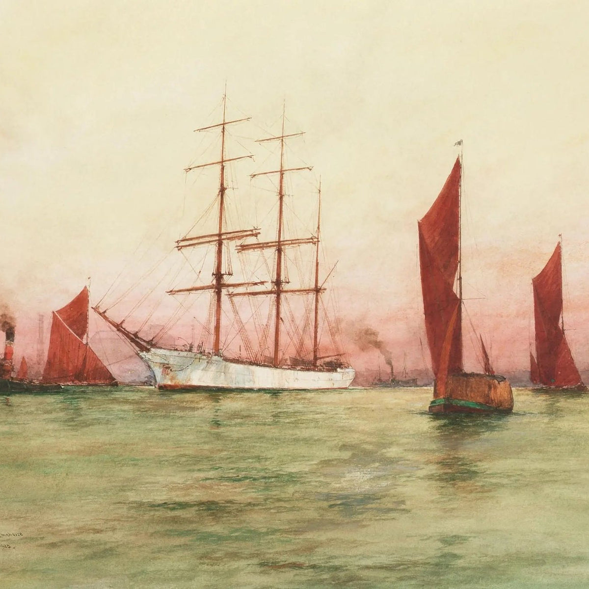 Nautical Oil Paintings - Ships in Sunset Harbor - Oil Painting Haven