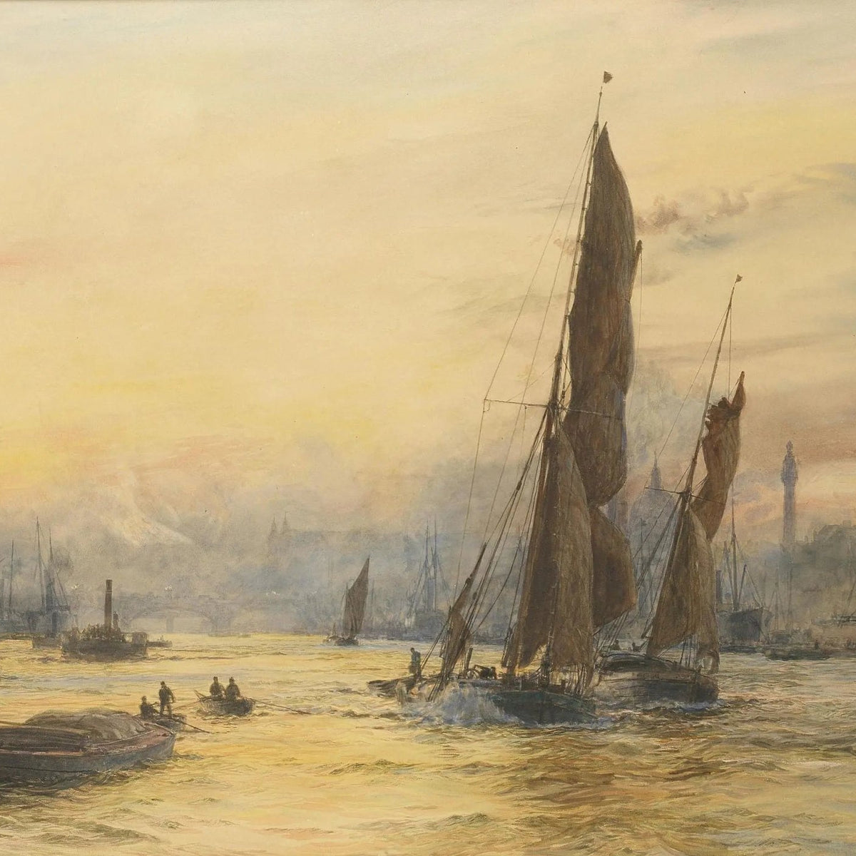 Nautical Oil Paintings - Ships in Sunset Harbor Wall Art - Oil Painting Haven