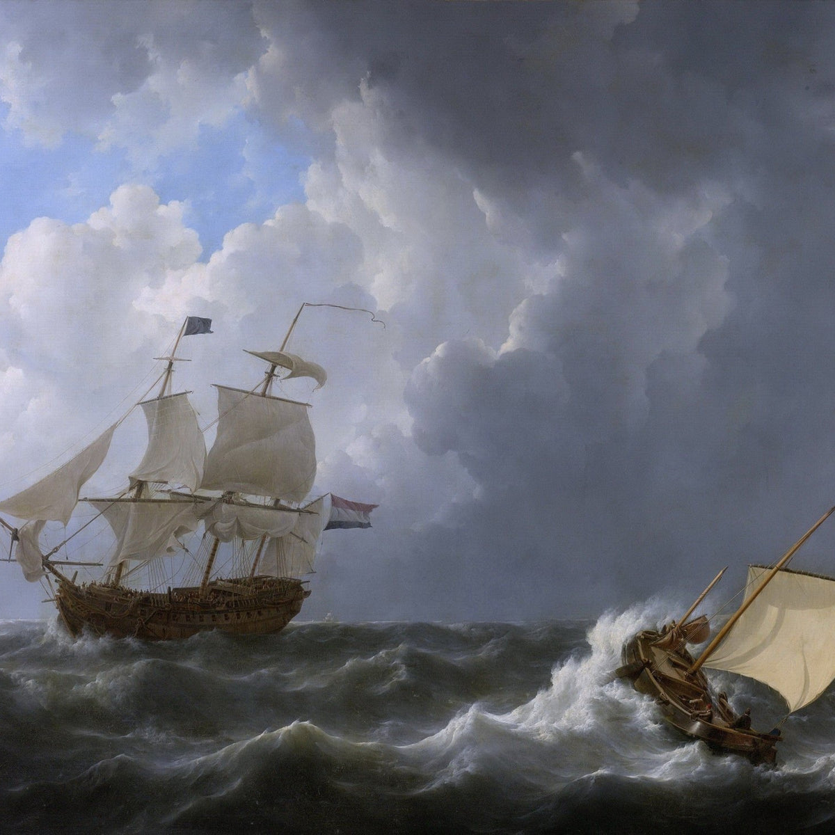 Hand-painted ships on a stormy sea nautical oil painting on canvas