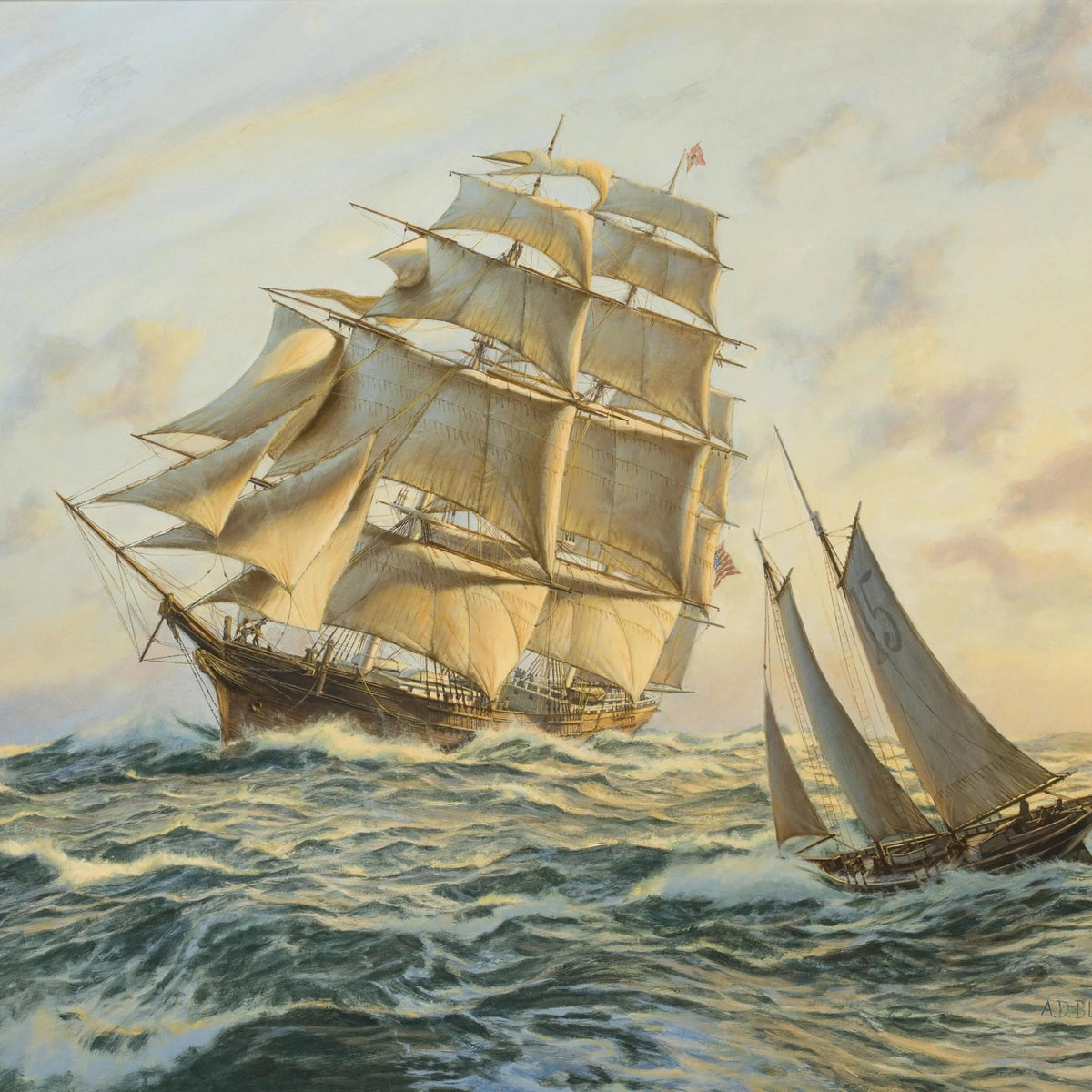 Nautical Oil Paintings - Ships on Rough Sea - Oil Painting Haven