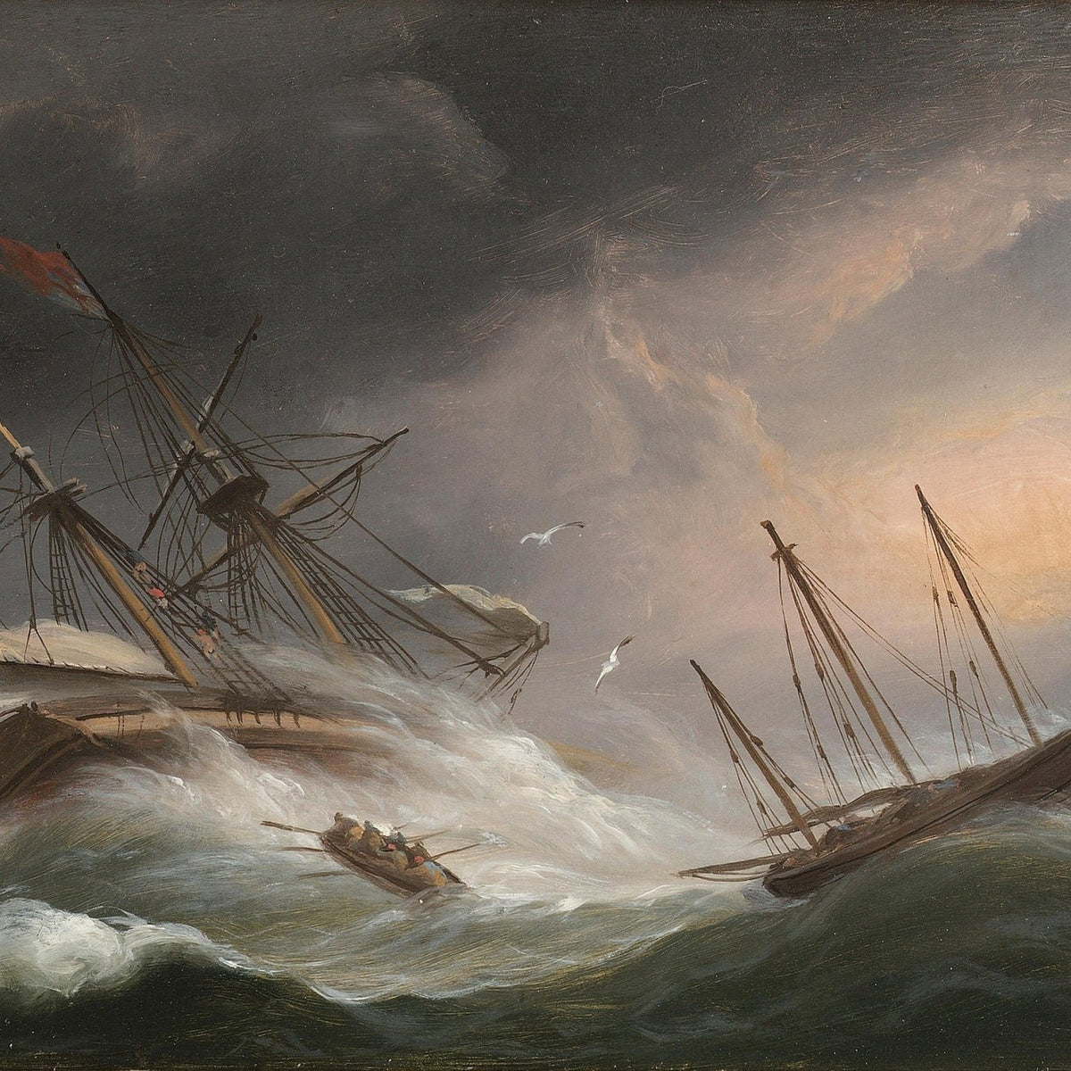 Nautical Oil Paintings - Shipwreck and Rescue Boat in Stormy Seas - Oil Painting Haven