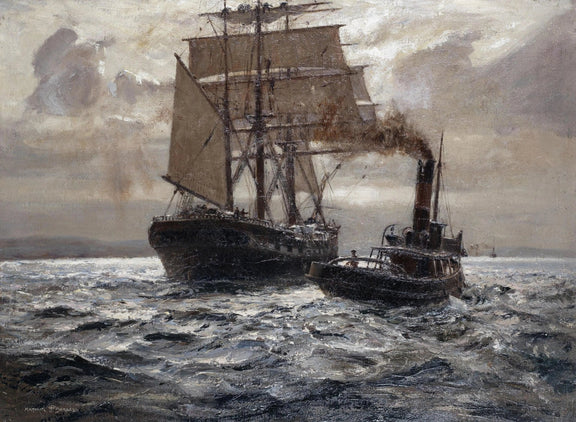 Nautical Oil Paintings - Steam Tugboat and Sailship - Oil Painting Haven