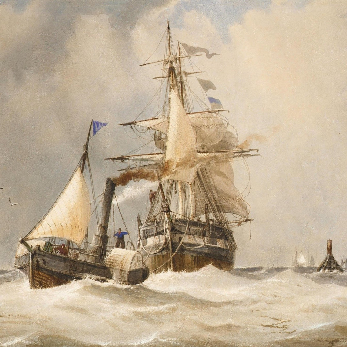 Nautical Oil Paintings - Steamship and Sailboat in Rough Surf - Oil Painting Haven