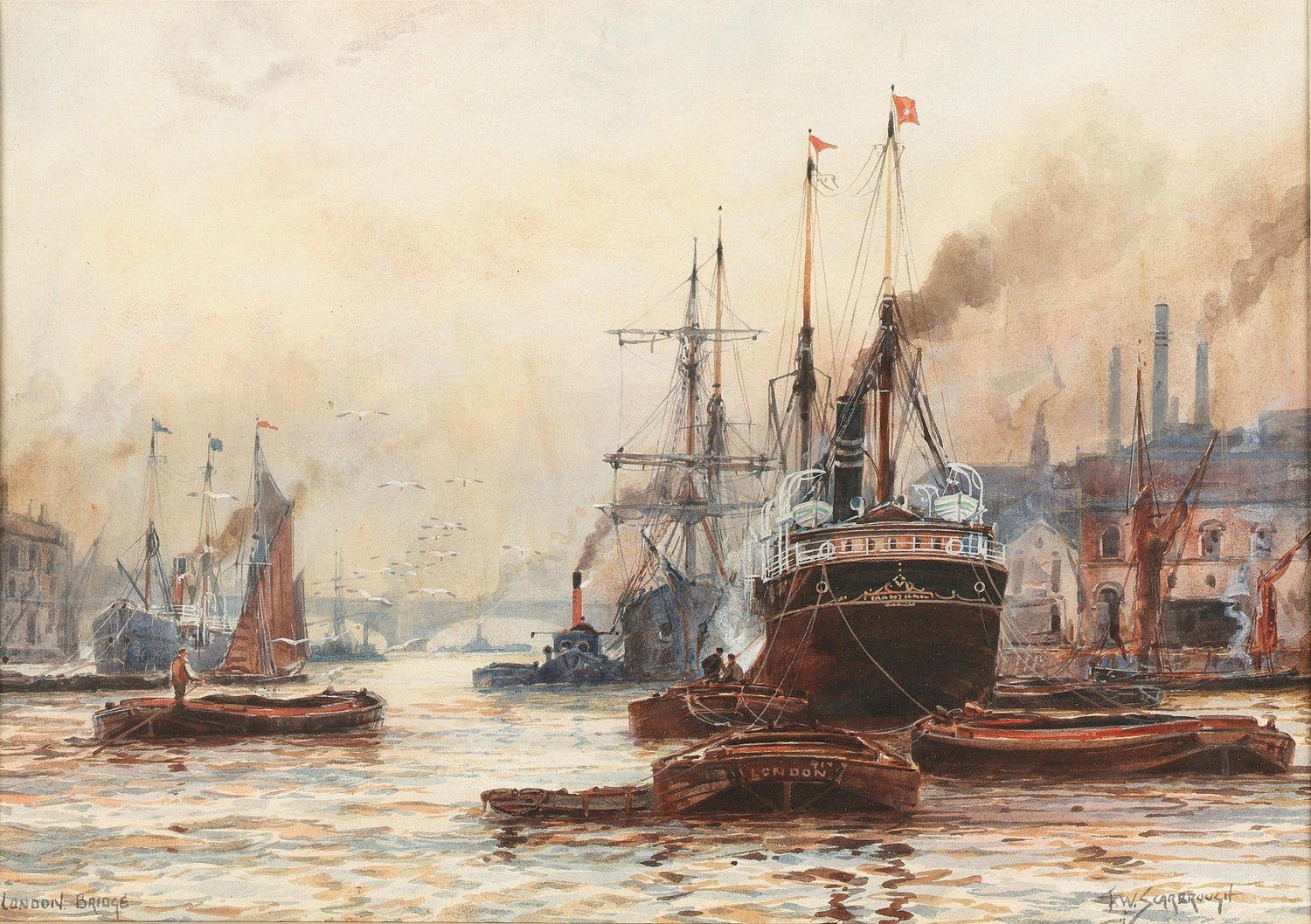 Hand-painted steamship harbor at London bridge nautical oil painting on canvas