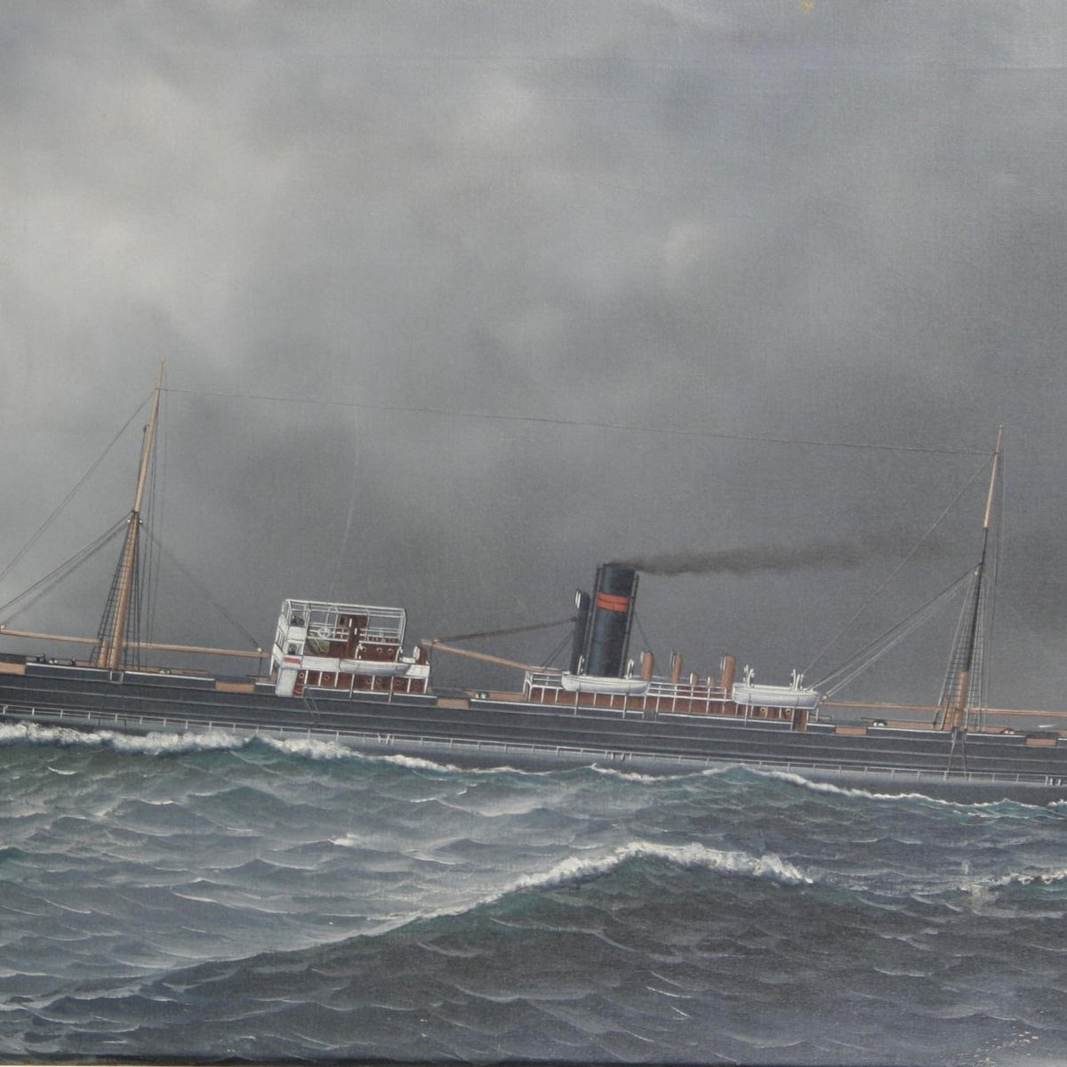 Nautical Oil Paintings - Steamship on Dark Sea Under Storm Sky - Oil Painting Haven