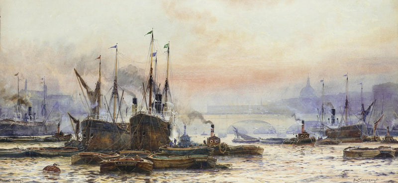 Hand-painted steamships and tugboats on sunset river nautical oil painting on canvas