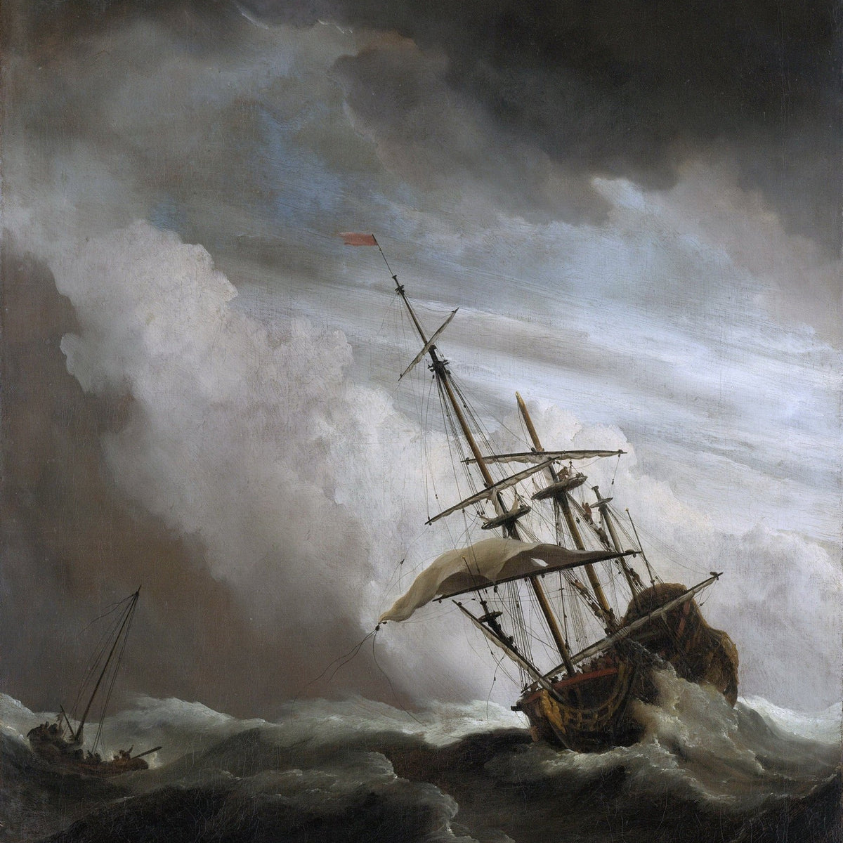 Nautical Oil Paintings - Storm - Tossed Ship beneath Towering Clouds - Oil Painting Haven