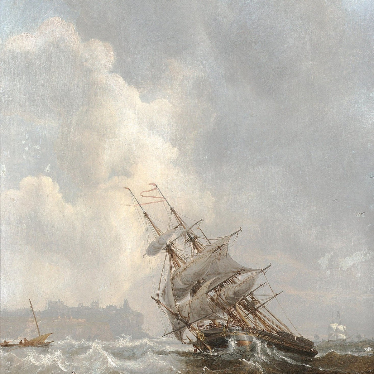 Nautical Oil Paintings - Storm - Tossed Tall Ship off Rocky Coast - Oil Painting Haven