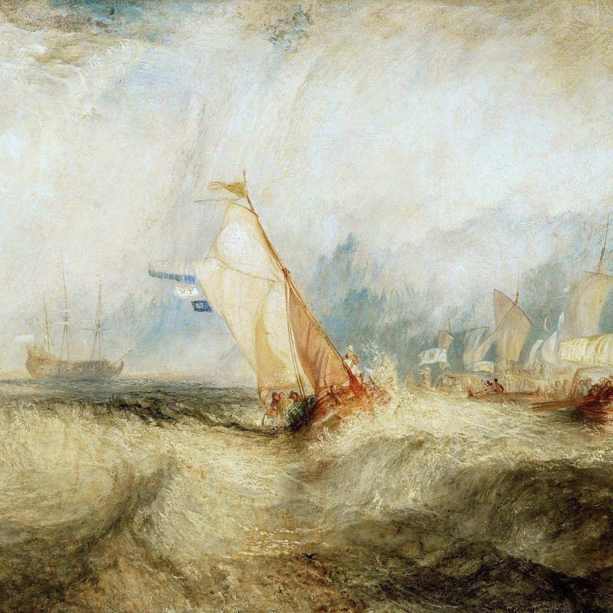 Nautical Oil Paintings - Stormy Sailboat on Breaking Sea Waves - Oil Painting Haven