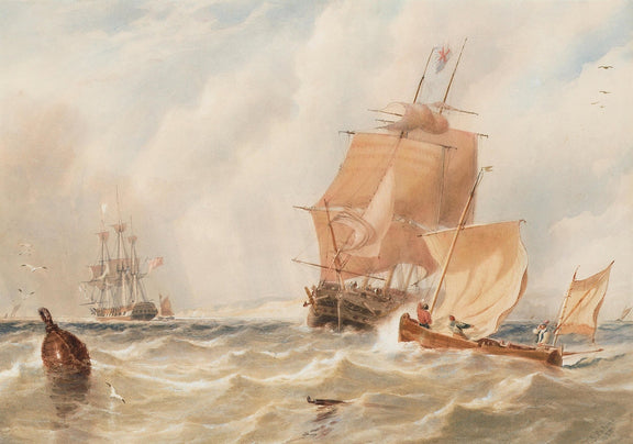 Hand-painted stormy ship and rescue boat scene nautical oil painting on canvas