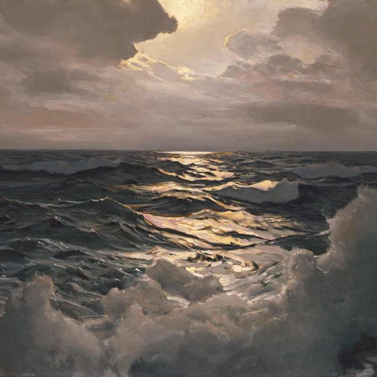 Nautical Oil Paintings - Stormy Sea with Sunlight - Oil Painting Haven