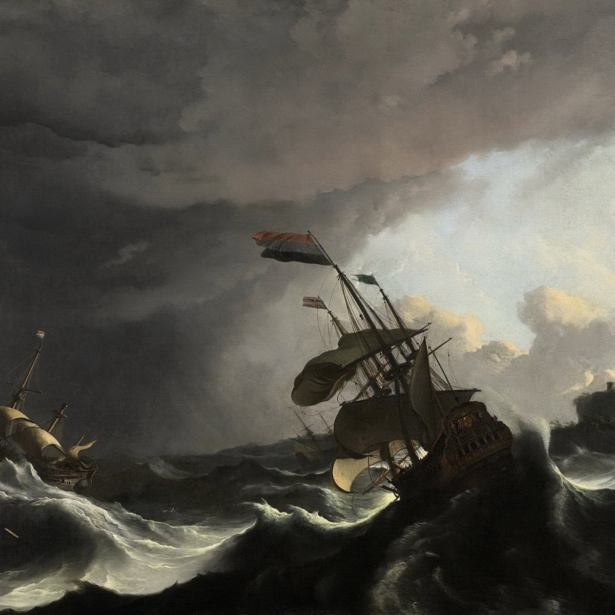 Nautical Oil Paintings - Stormy Warships in Dark Sea Canvas Art - Oil Painting Haven