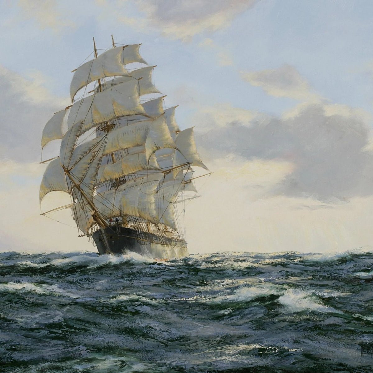 Nautical Oil Paintings - Tall Sailing Ship in Heavy Seas Wall Art - Oil Painting Haven