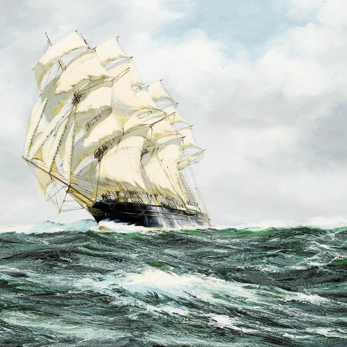 Nautical Oil Paintings - Tall Sailing Ship in Stormy Seas Wall Art - Oil Painting Haven
