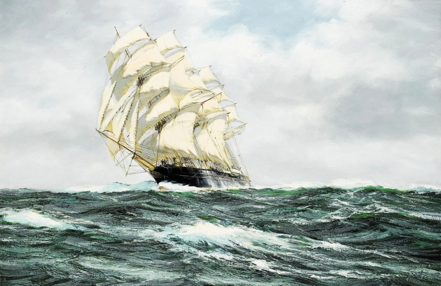 Nautical Oil Paintings - Tall Sailing Ship in Stormy Seas Wall Art - Oil Painting Haven