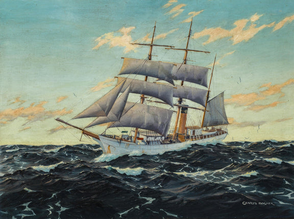 Hand-painted tall sailing ship on open sea nautical oil painting on canvas