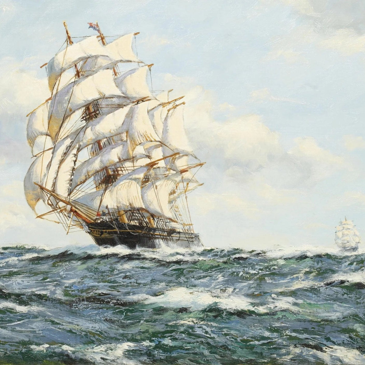 Nautical Oil Paintings - Tall Sailing Ship on Rough Sea - Oil Painting Haven