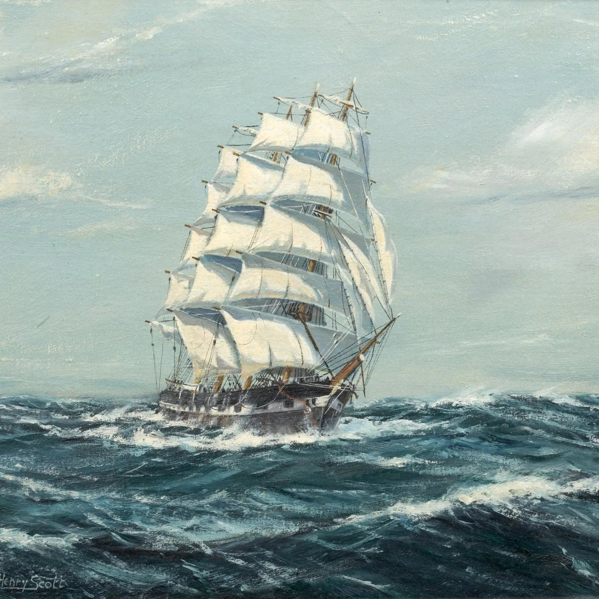 Nautical Oil Paintings - Tall Sailing Ship on Rough Sea Wall Art - Oil Painting Haven