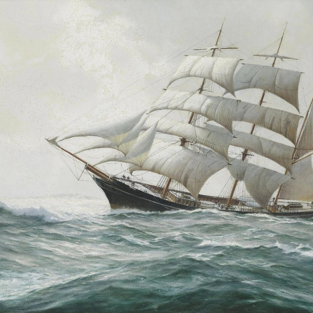 Nautical Oil Paintings - Tall Sailing Ship on Stormy Sea - Oil Painting Haven