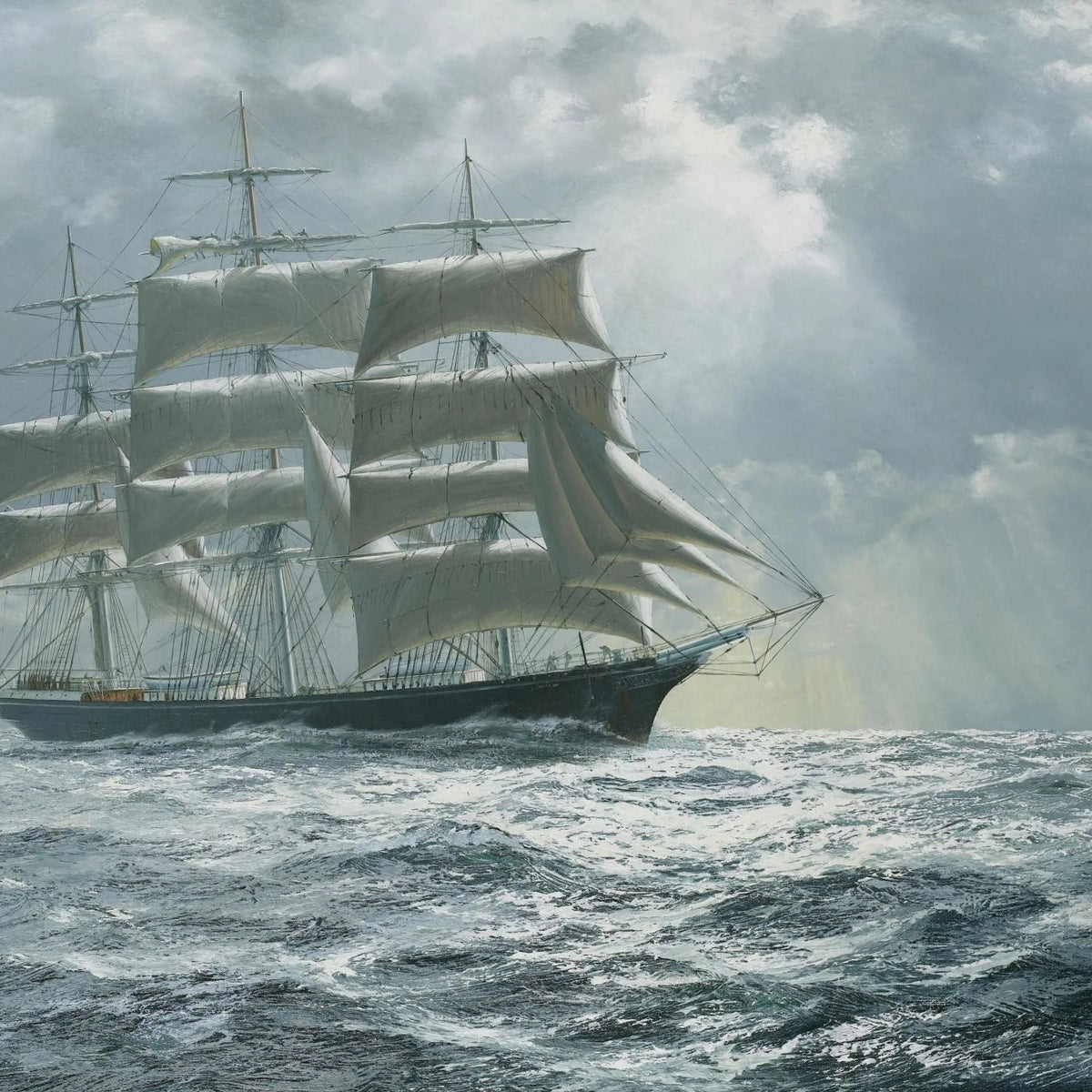 Nautical Oil Paintings - Tall Sailing Ship on Stormy Seas Wall Art - Oil Painting Haven