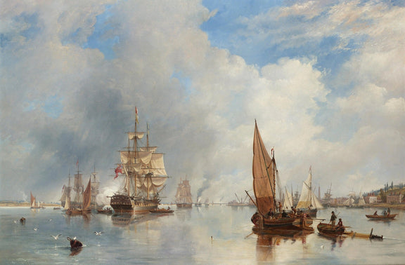 Nautical Oil Paintings - Tall Ship and Sailboats on a Calm Harbor - Oil Painting Haven