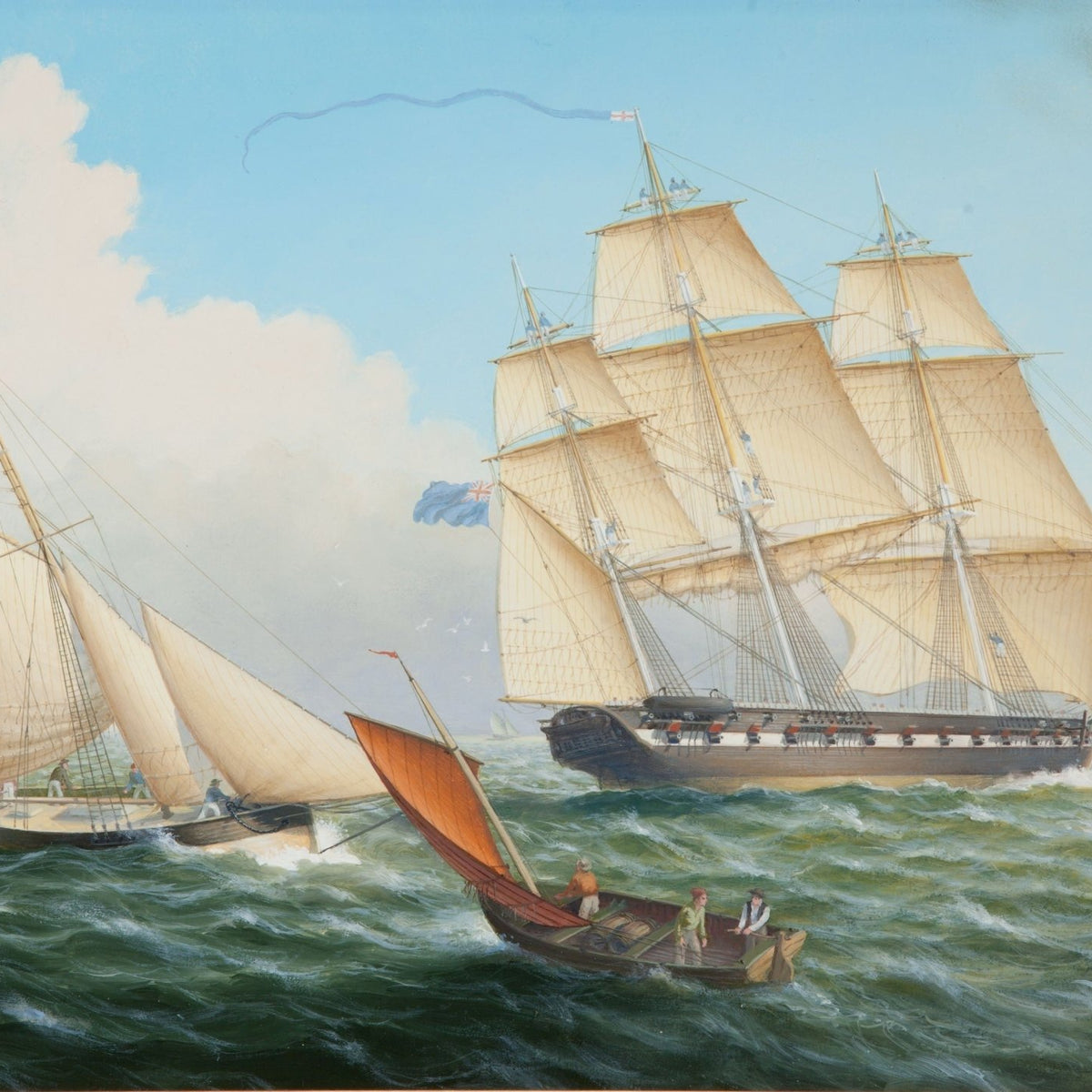 Nautical Oil Paintings - Tall Ship and Sailboats on Choppy Sea - Oil Painting Haven