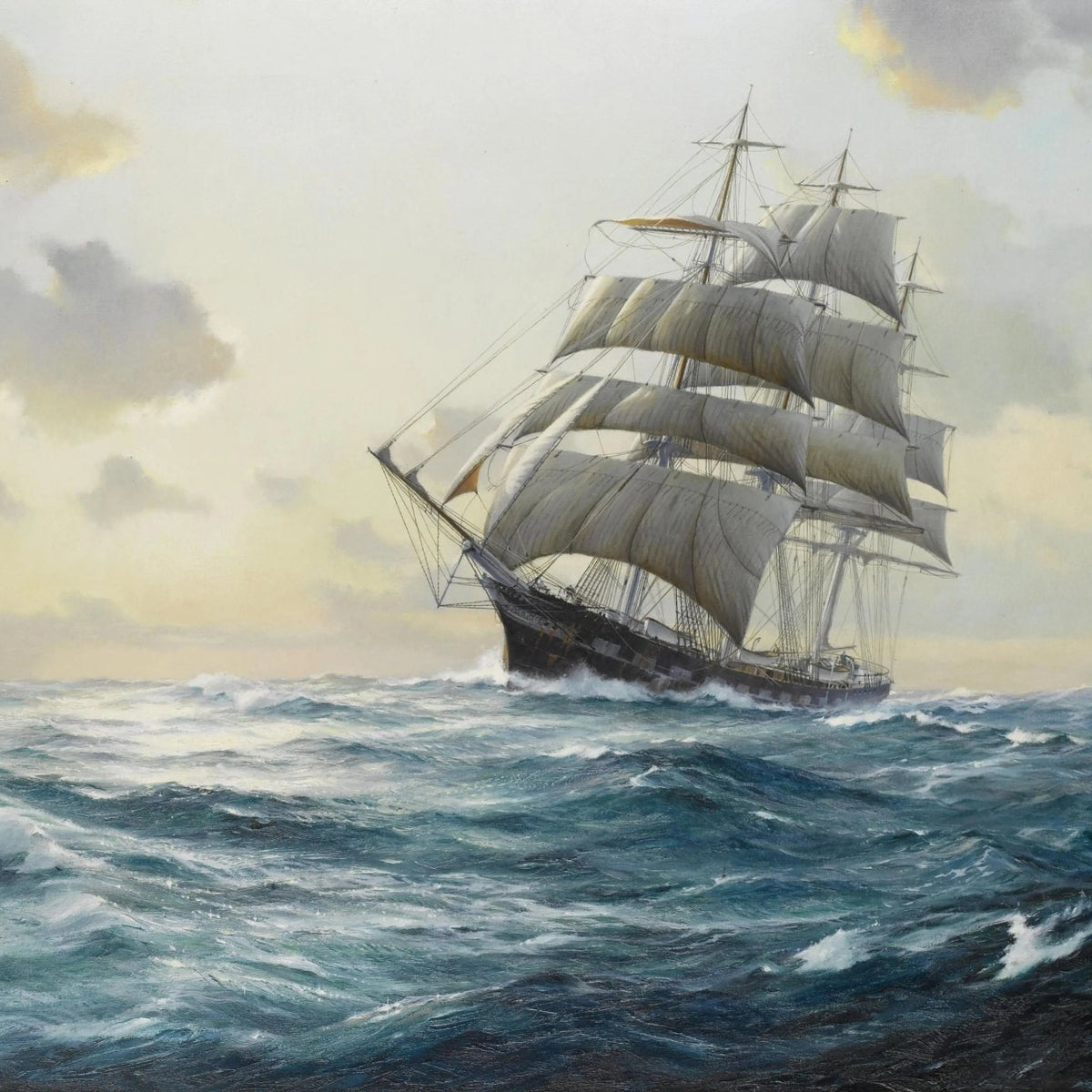 Nautical Oil Paintings - Tall Ship Battling Rough Seas Wall Art - Oil Painting Haven