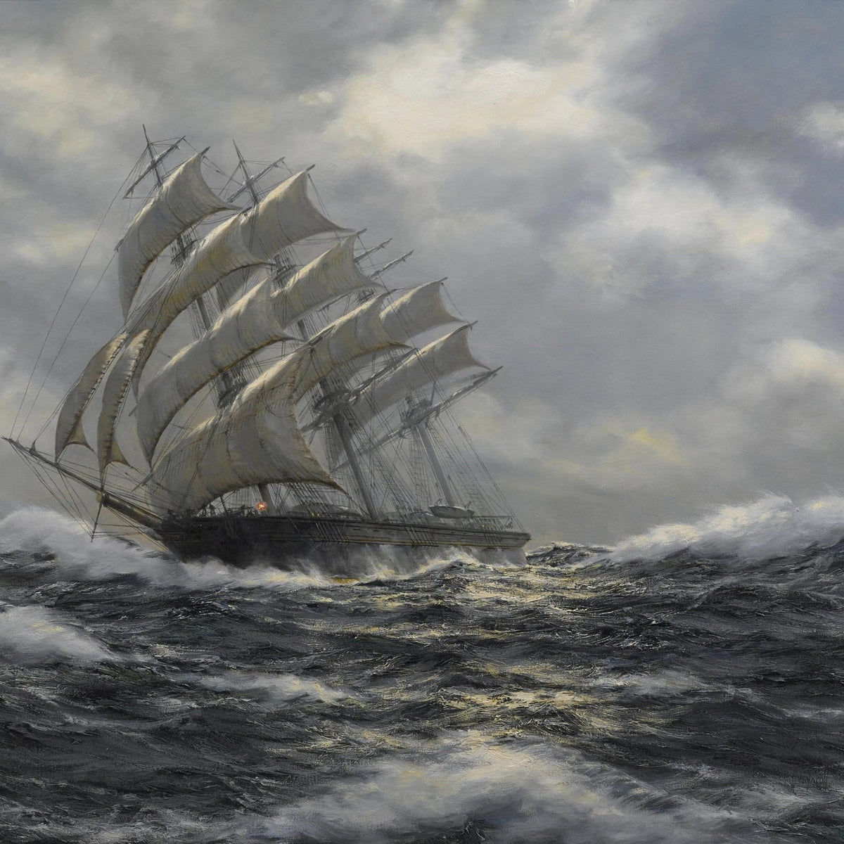 Nautical Oil Paintings - Tall Ship Battling Stormy Seas Wall Art - Oil Painting Haven