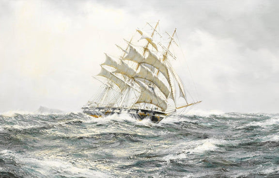 Hand-painted tall ship in rough sea and white sails nautical oil painting on canvas