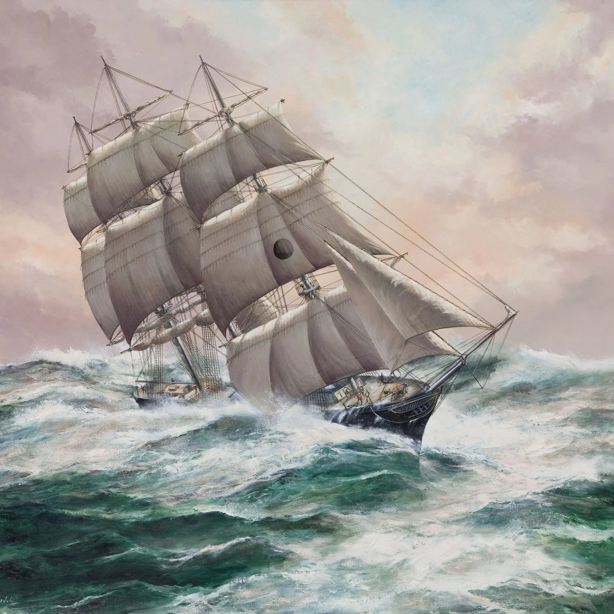 Nautical Oil Paintings - Tall Ship in Stormy Sea - Oil Painting Haven