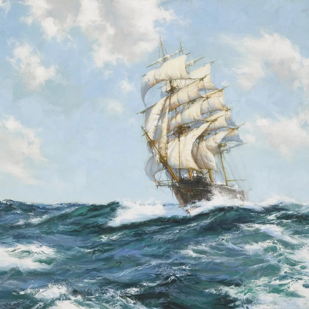 Nautical Oil Paintings - Tall Ship in Stormy Sea Wall Art - Oil Painting Haven