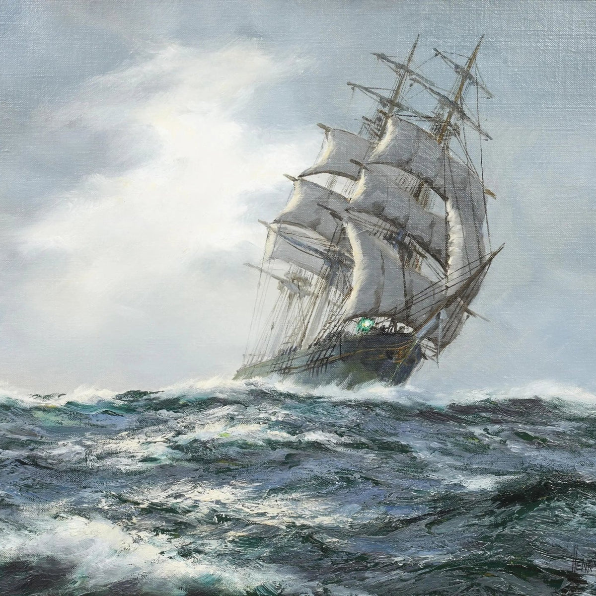 Nautical Oil Paintings - Tall Ship in Stormy Seas - Oil Painting Haven