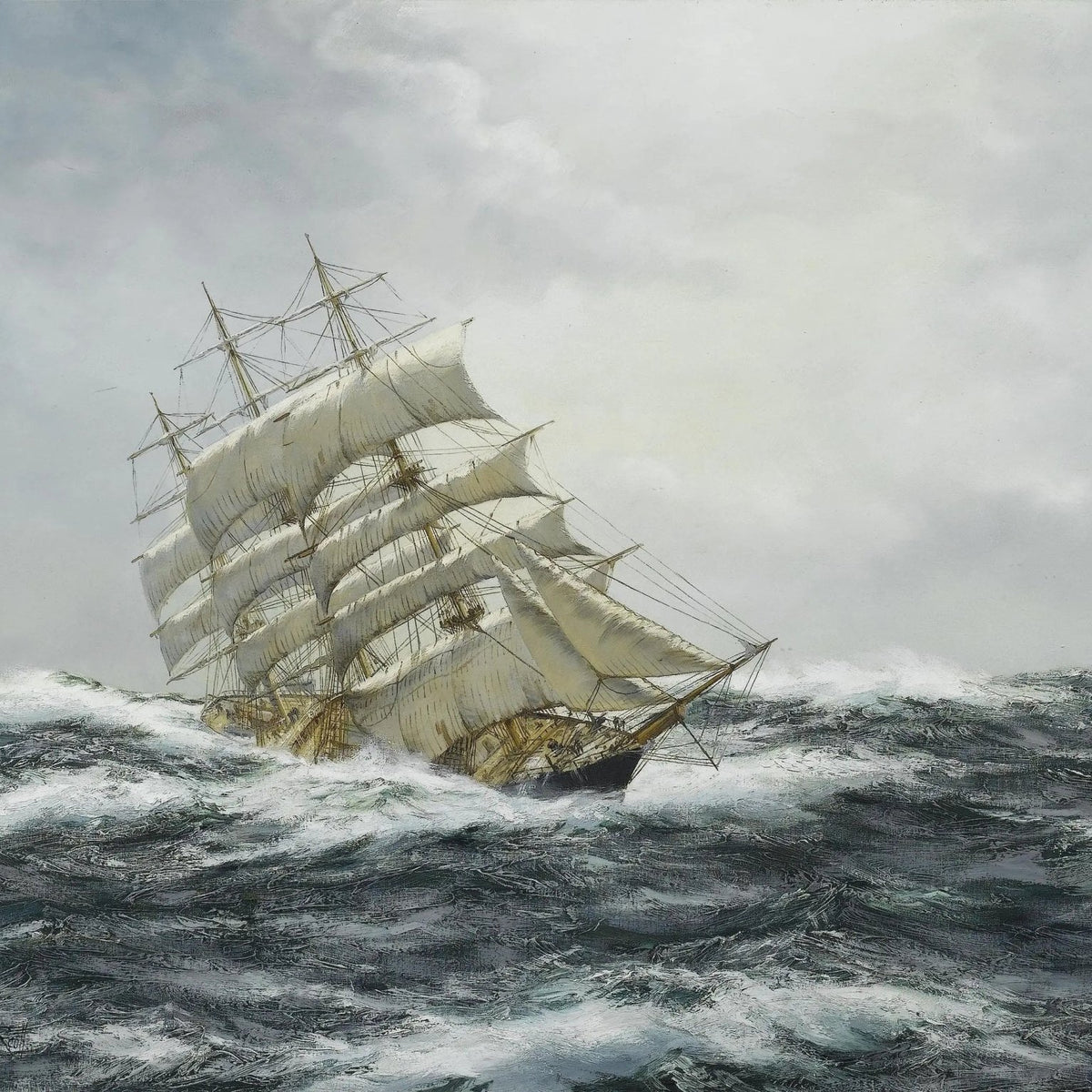 Nautical Oil Paintings - Tall Ship in Stormy Seas Wall Art - Oil Painting Haven
