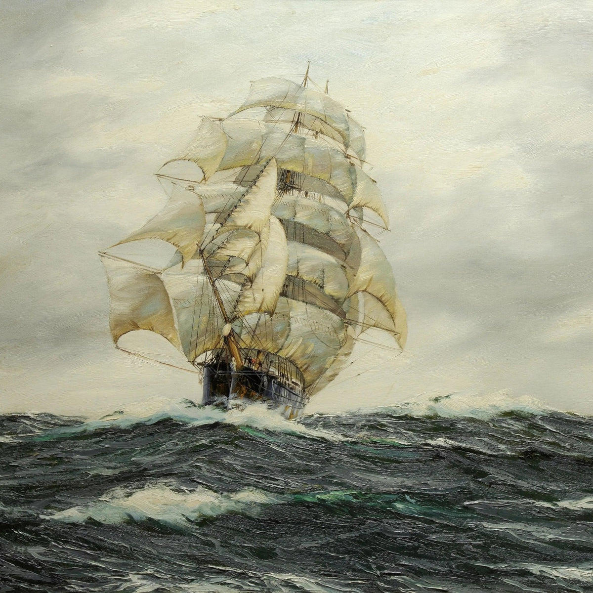 Nautical Oil Paintings - Tall Ship Navigating Heavy Seas Wall Art - Oil Painting Haven