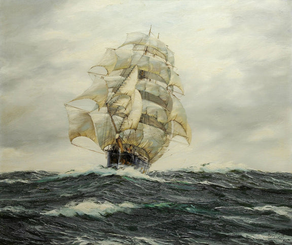 Nautical Oil Paintings - Tall Ship Navigating Heavy Seas Wall Art - Oil Painting Haven