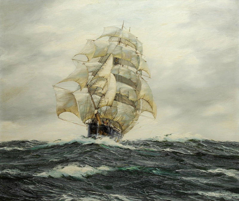 Nautical Oil Paintings - Tall Ship Navigating Heavy Seas Wall Art - Oil Painting Haven