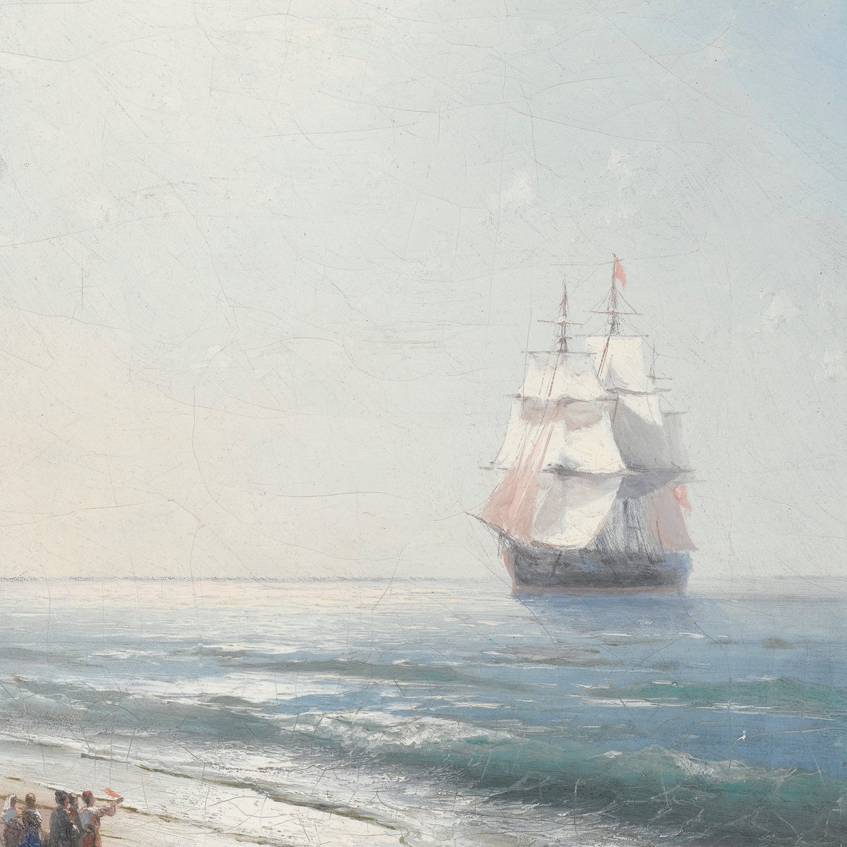 Hand-painted tall ship off the shore nautical oil painting on canvas