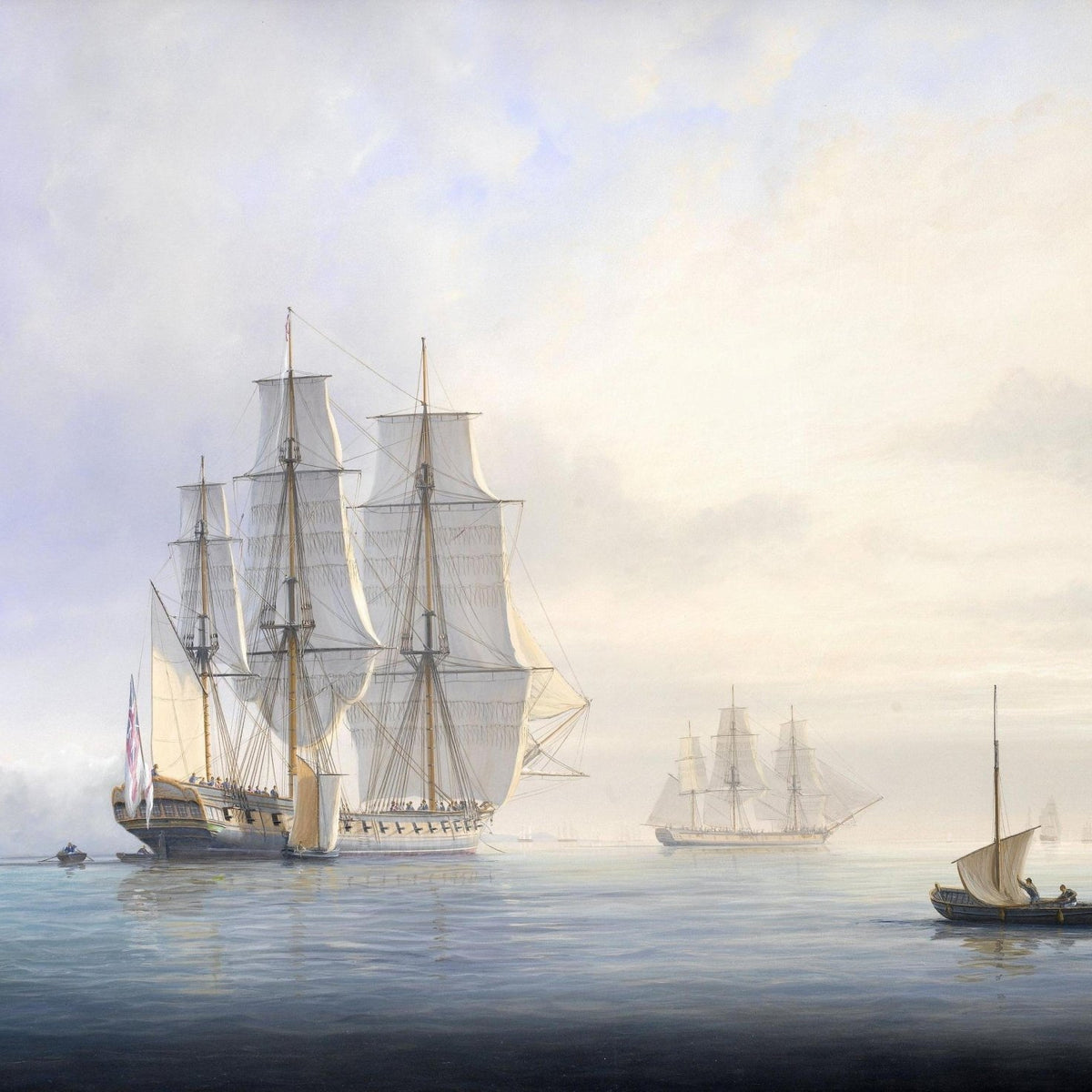 Nautical Oil Paintings - Tall Ship on Calm Sea in Morning Light - Oil Painting Haven