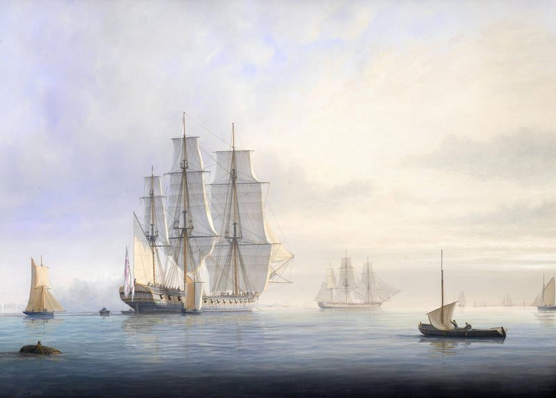 Nautical Oil Paintings - Tall Ship on Calm Sea in Morning Light - Oil Painting Haven