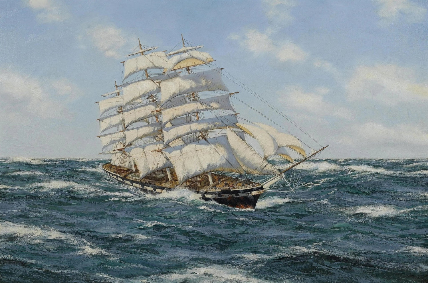 Nautical Oil Paintings - Tall Ship on Rough Sea Wall Art - Oil Painting Haven