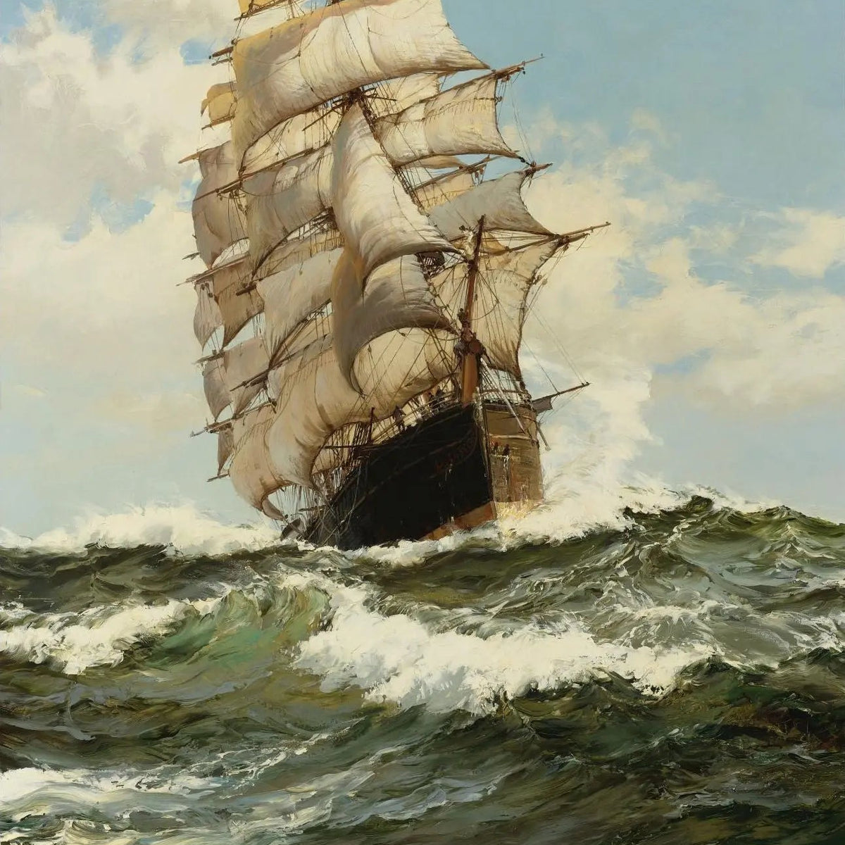 Nautical Oil Paintings - Tall Ship on Stormy Sea - Oil Painting Haven