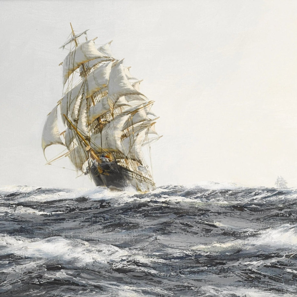 Nautical Oil Paintings - Tall Ship on Turbulent Sea - Oil Painting Haven