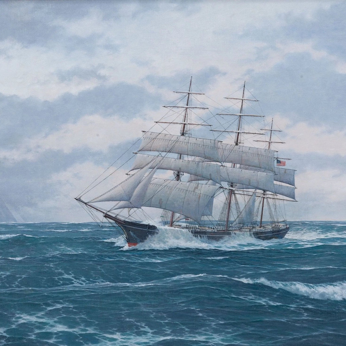 Nautical Oil Paintings - Tall Ship on Turbulent Sea Wall Art - Oil Painting Haven