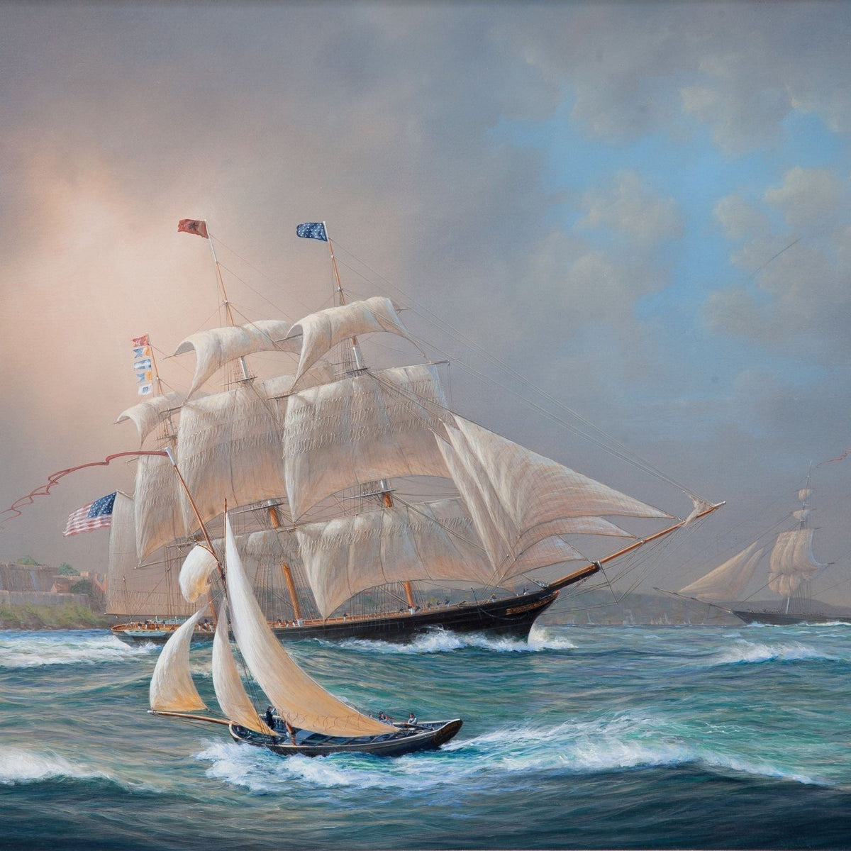 Nautical Oil Paintings - Tall Ship Regatta on Coastal Waters - Oil Painting Haven